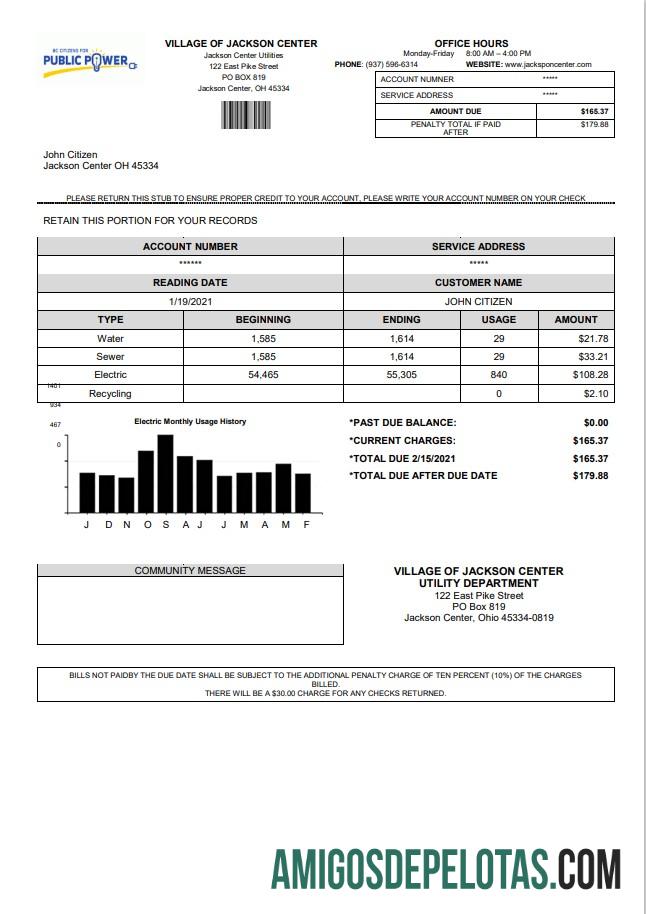 Para baixar modelo de projeto de lei de serviços públicos de energia pública da vila de Jackson Center, EUA, Ohio, em formato Word e PDF